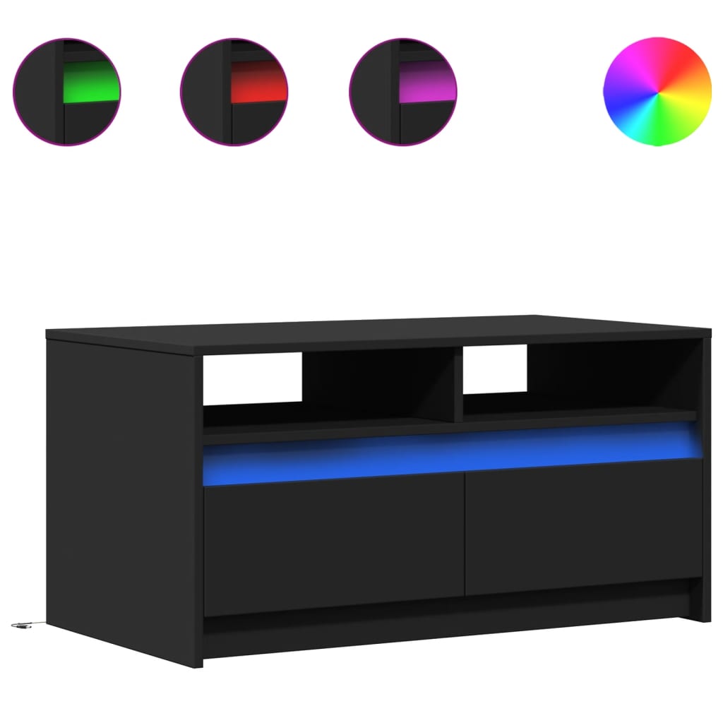Table basse avec lumières LED noir bois d’ingénierie - Tables basses