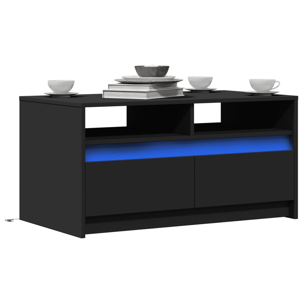 Table basse avec lumières LED noir bois d’ingénierie - Tables basses