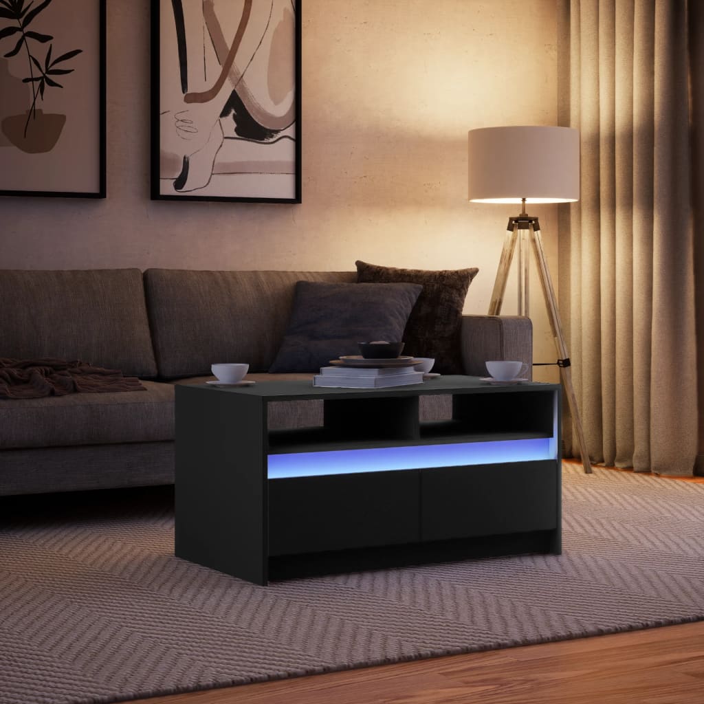 Table basse avec lumières LED noir bois d’ingénierie - Tables basses