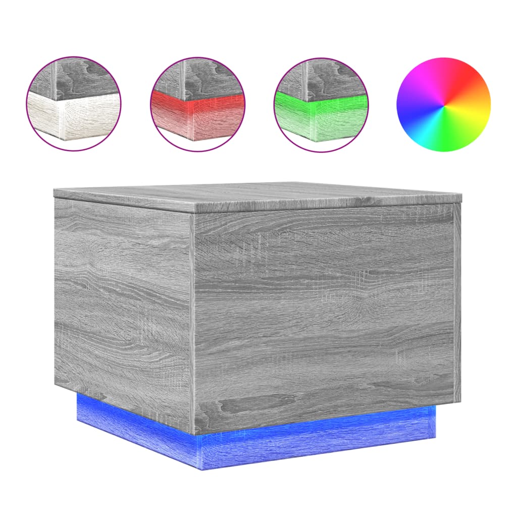Table basse avec lumières LED sonoma gris 50x50x40 cm - Tables basses
