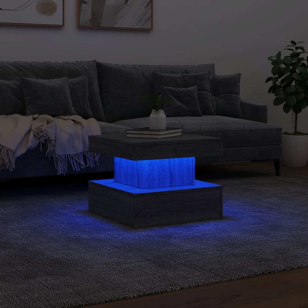 Table basse avec lumières LED sonoma gris 50x50x40 cm - Tables basses