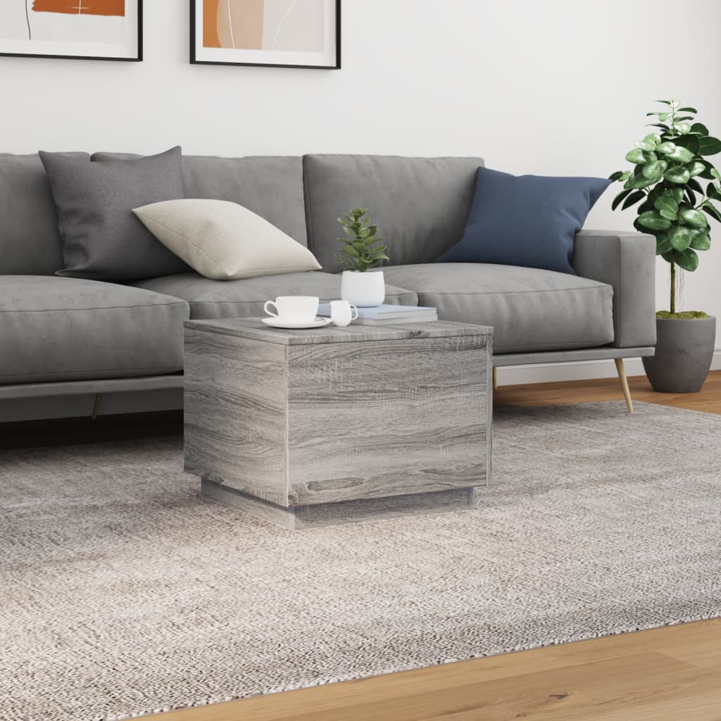 Table basse avec lumières LED sonoma gris 50x50x40 cm - Tables basses