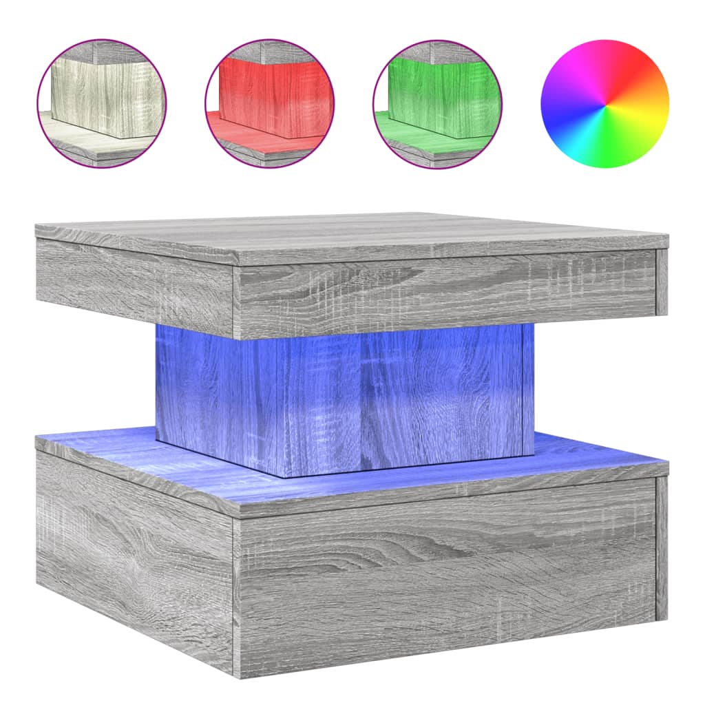 Table basse avec lumières LED sonoma gris 50x50x40 cm - Tables basses
