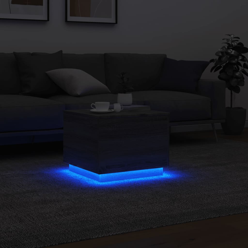 Table basse avec lumières LED sonoma gris 50x50x40 cm - Tables basses