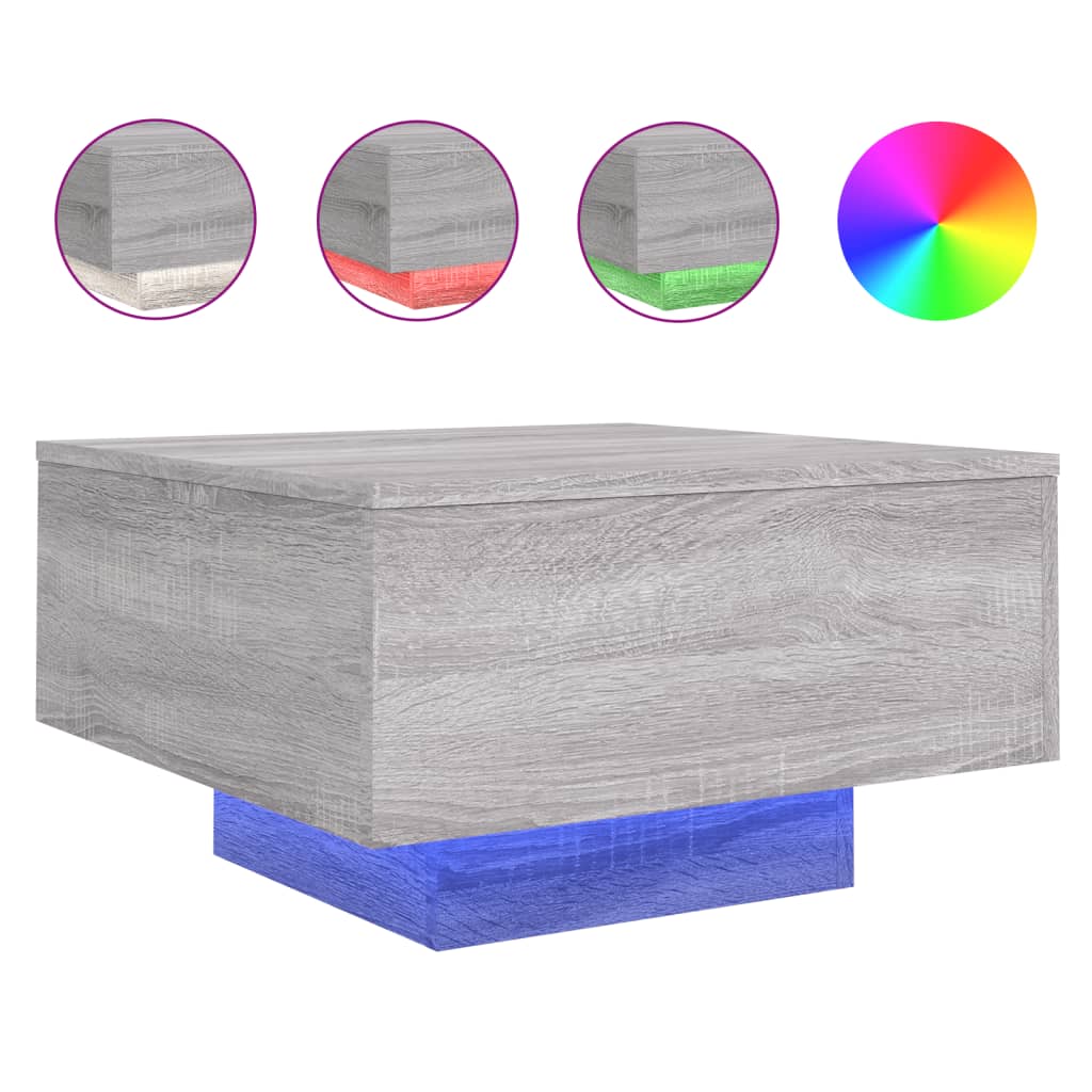 Table basse avec lumières LED sonoma gris 55x55x31 cm - Tables basses