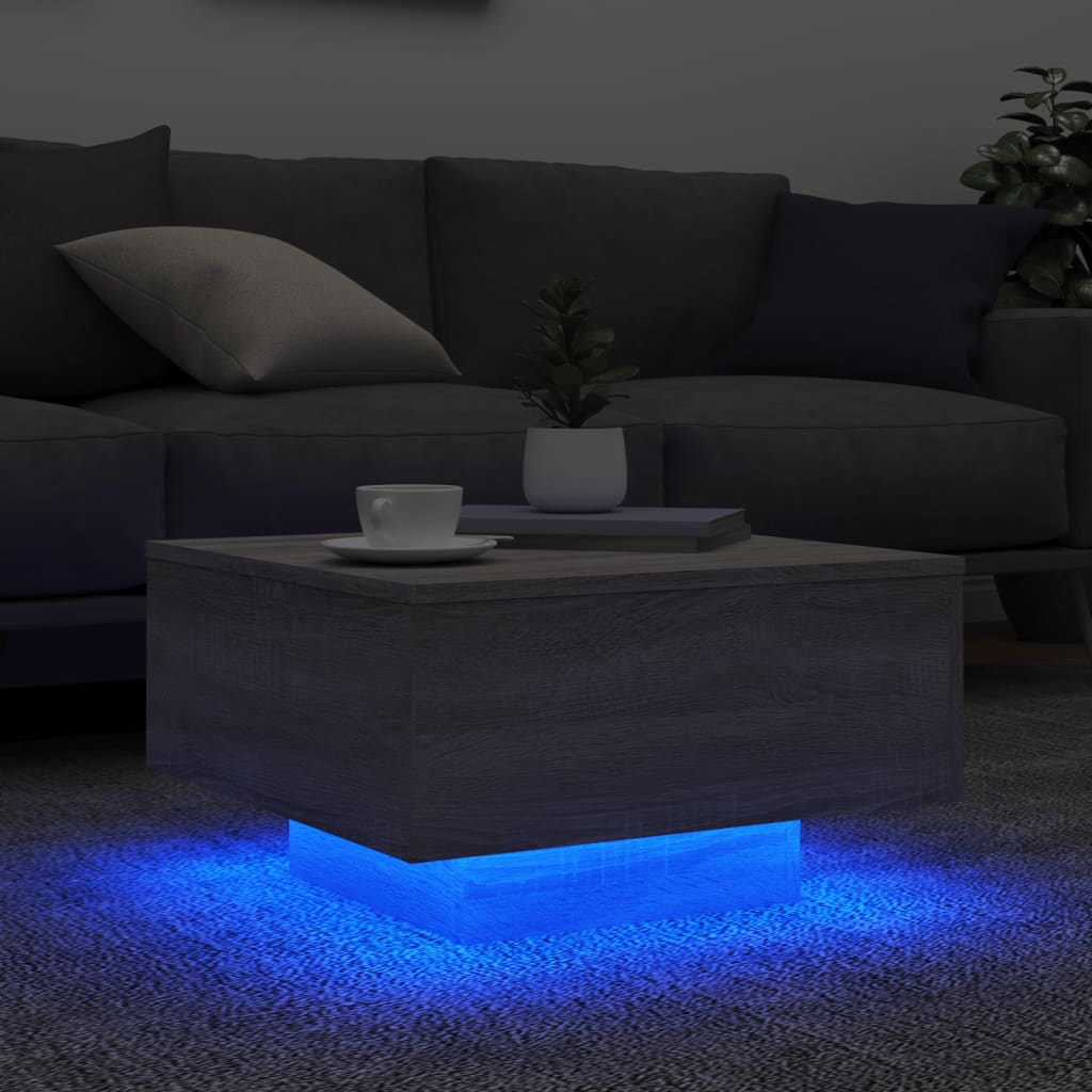 Table basse avec lumières LED sonoma gris 55x55x31 cm - Tables basses