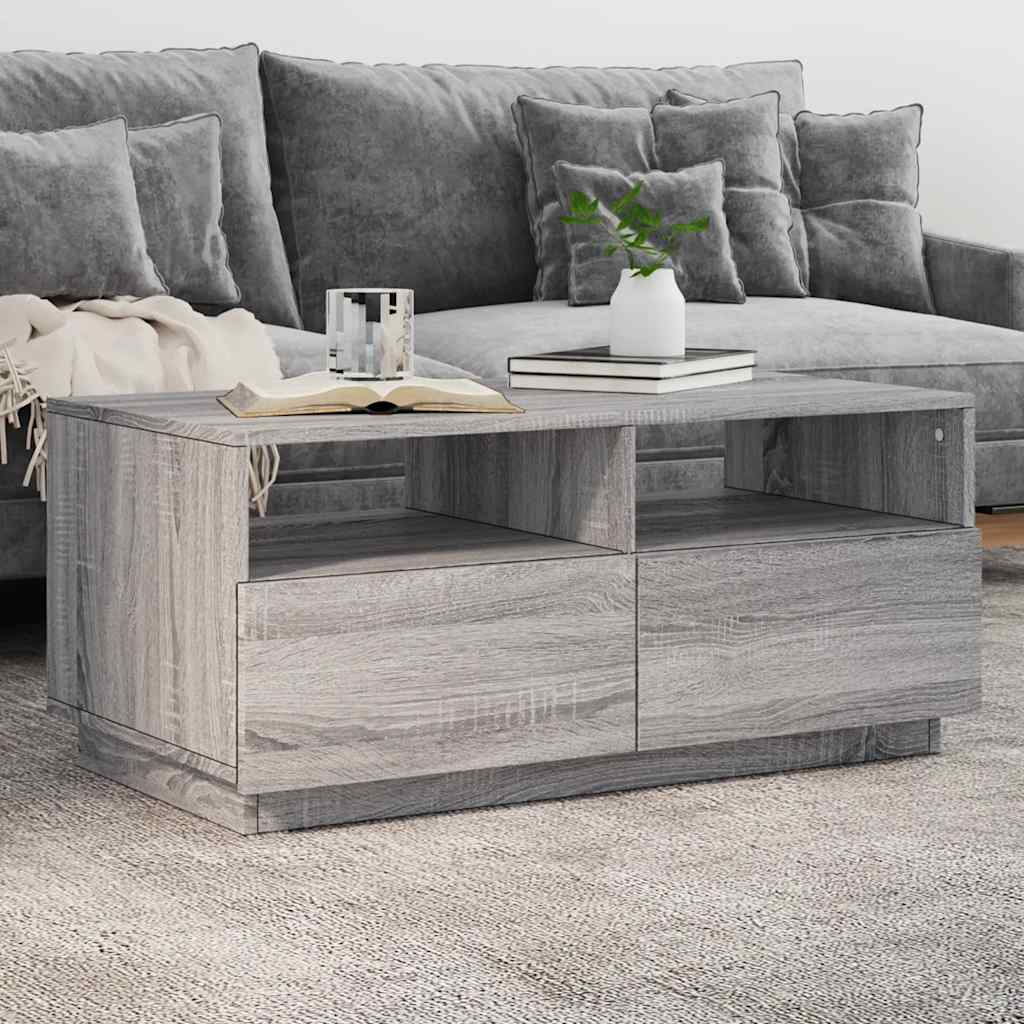 Table basse avec lumières LED sonoma gris 90x49x40 cm - Tables basses