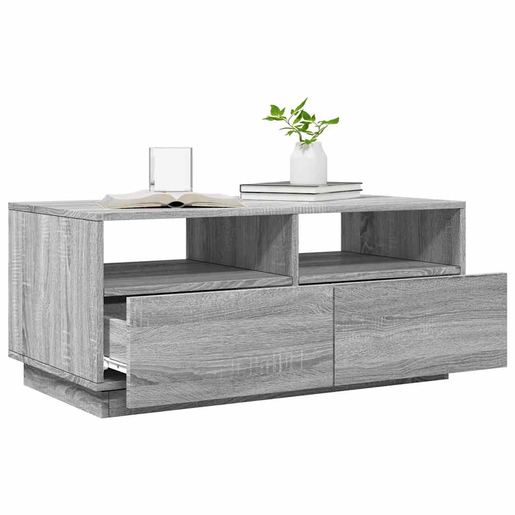 Table basse avec lumières LED sonoma gris 90x49x40 cm - Tables basses