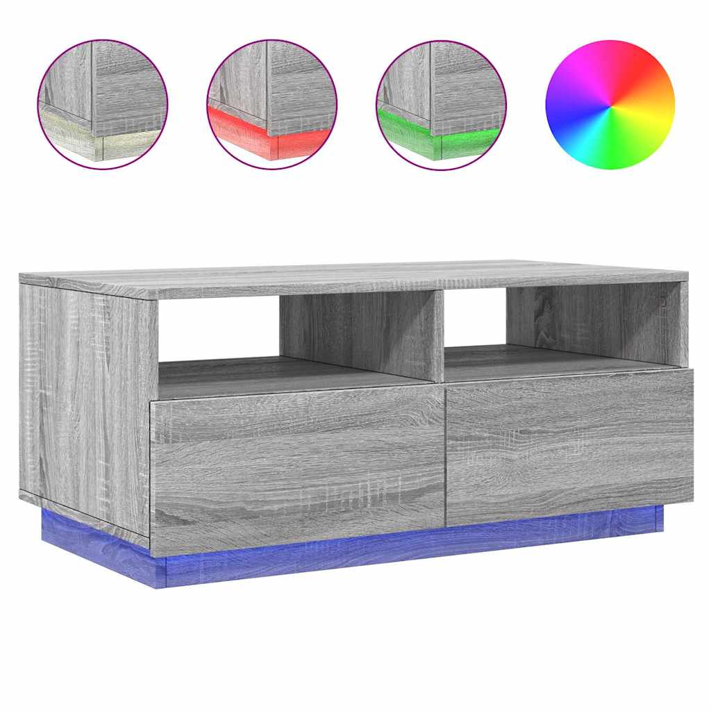Table basse avec lumières LED sonoma gris 90x49x40 cm - Tables basses