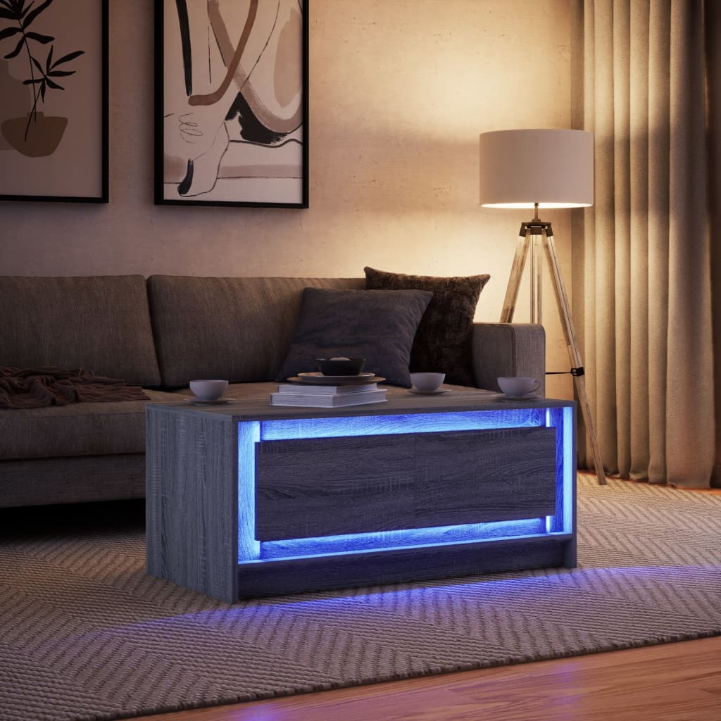 Table basse avec lumières LED sonoma gris bois d’ingénierie - Tables basses