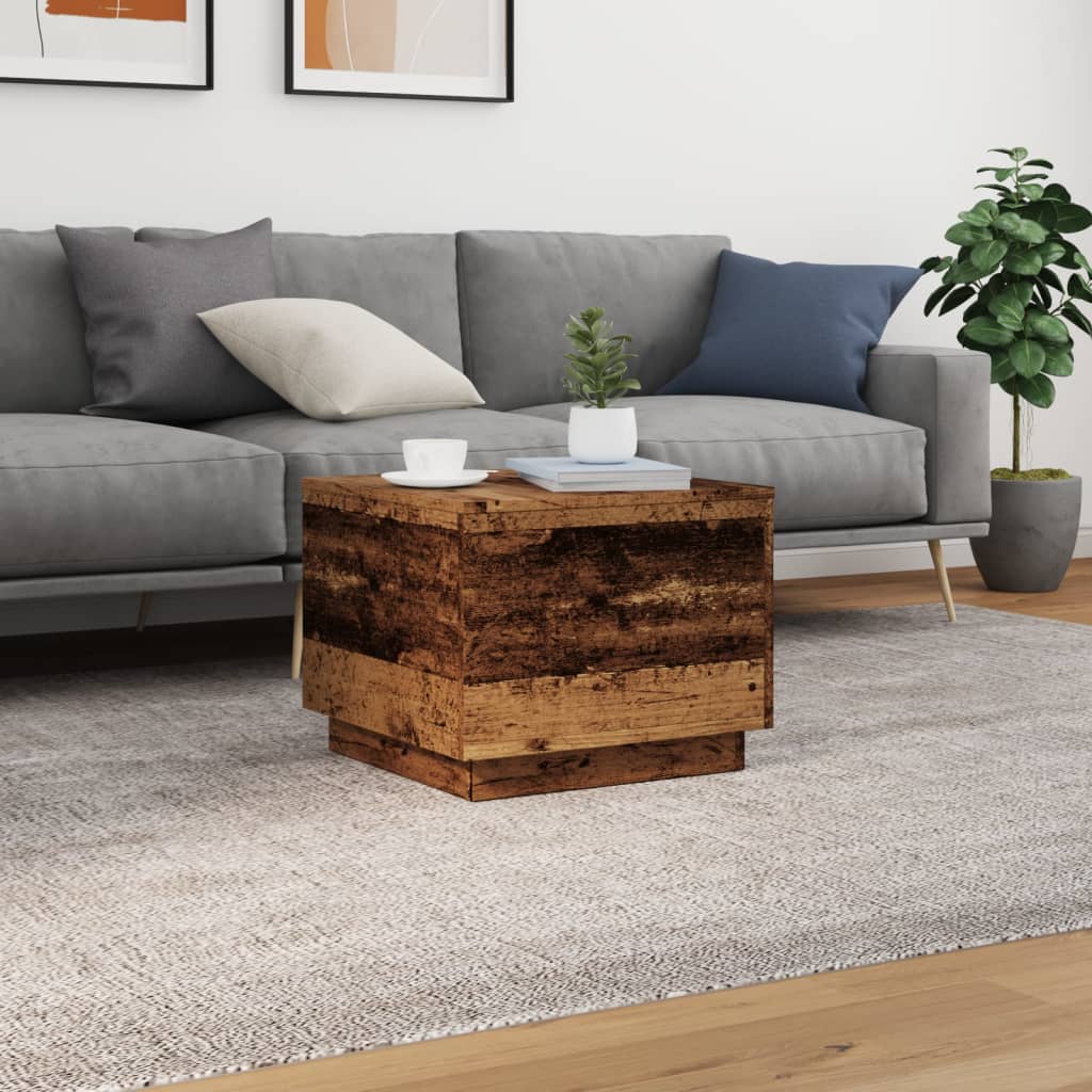 Table basse avec lumières LED vieux bois 50x50x40 cm - Tables basses