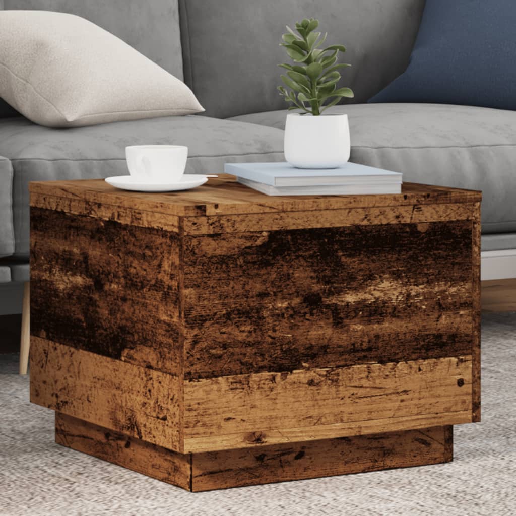 Table basse avec lumières LED vieux bois 50x50x40 cm - Tables basses