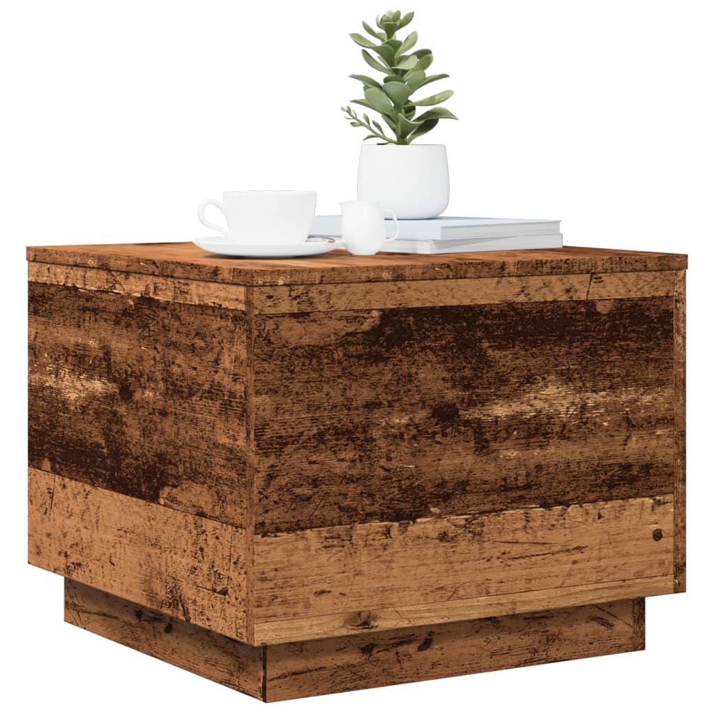 Table basse avec lumières LED vieux bois 50x50x40 cm - Tables basses