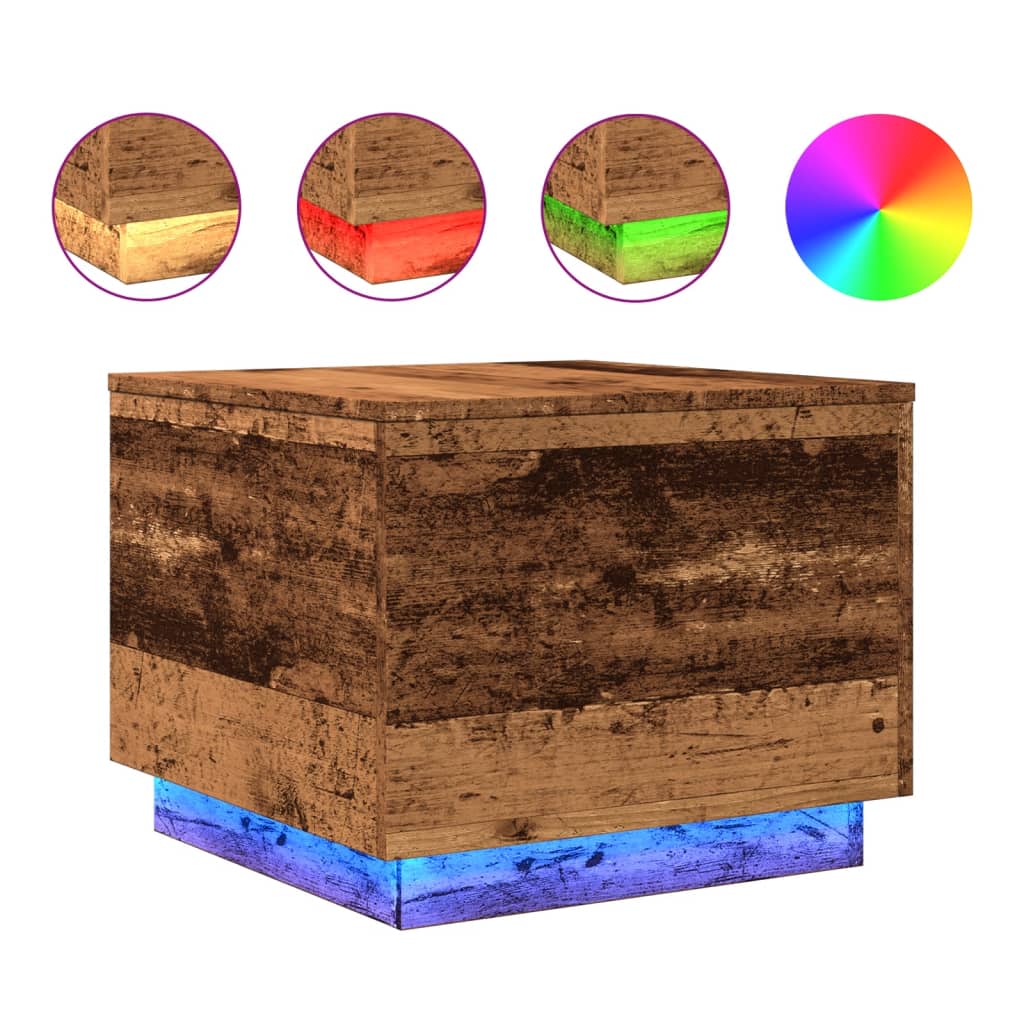 Table basse avec lumières LED vieux bois 50x50x40 cm - Tables basses
