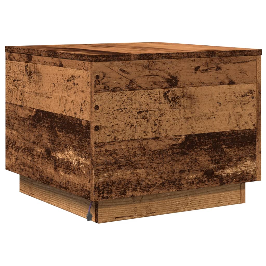 Table basse avec lumières LED vieux bois 50x50x40 cm - Tables basses