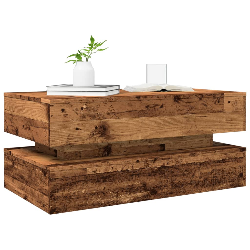 Table basse avec lumières LED vieux bois 90x50x40 cm - Tables basses