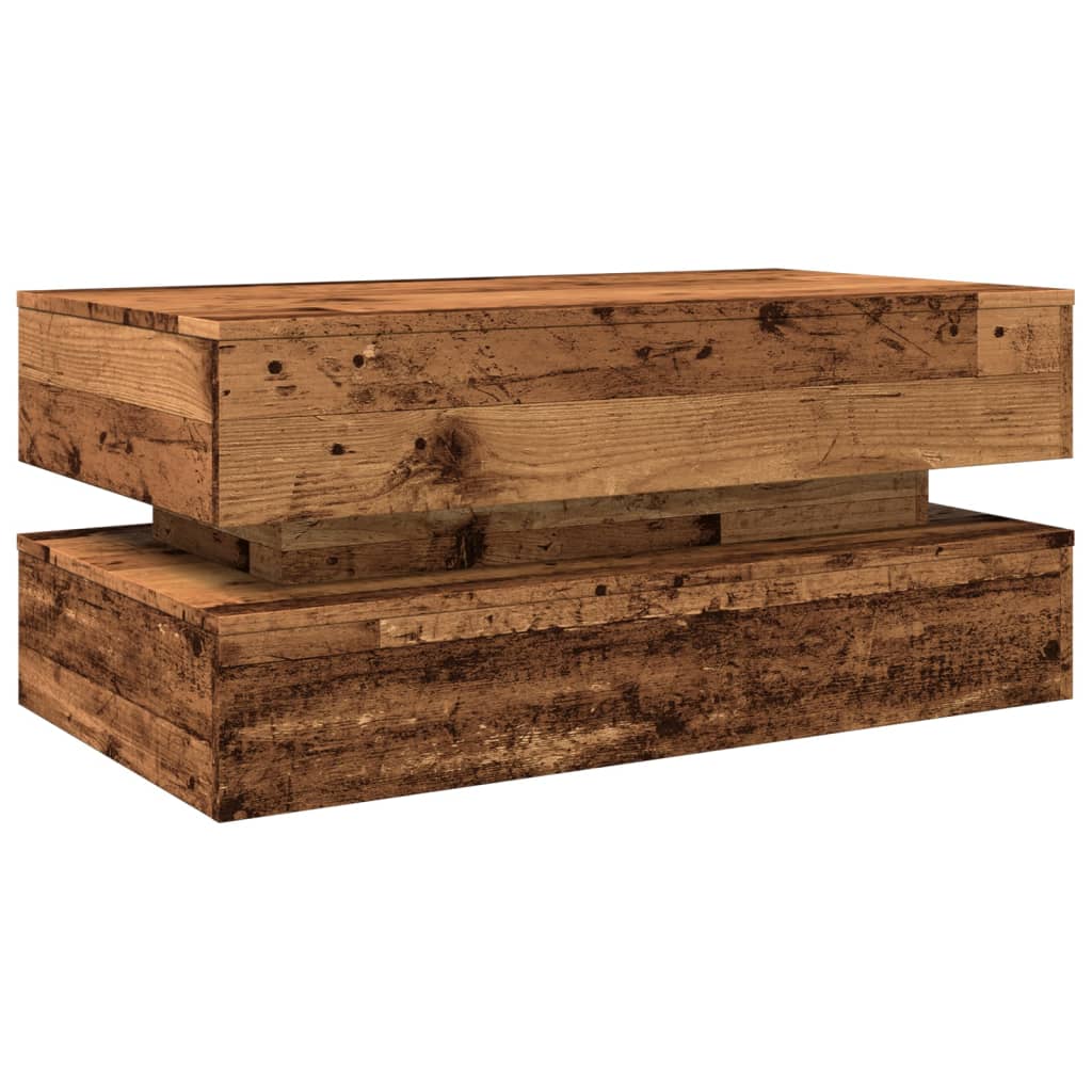 Table basse avec lumières LED vieux bois 90x50x40 cm - Tables basses