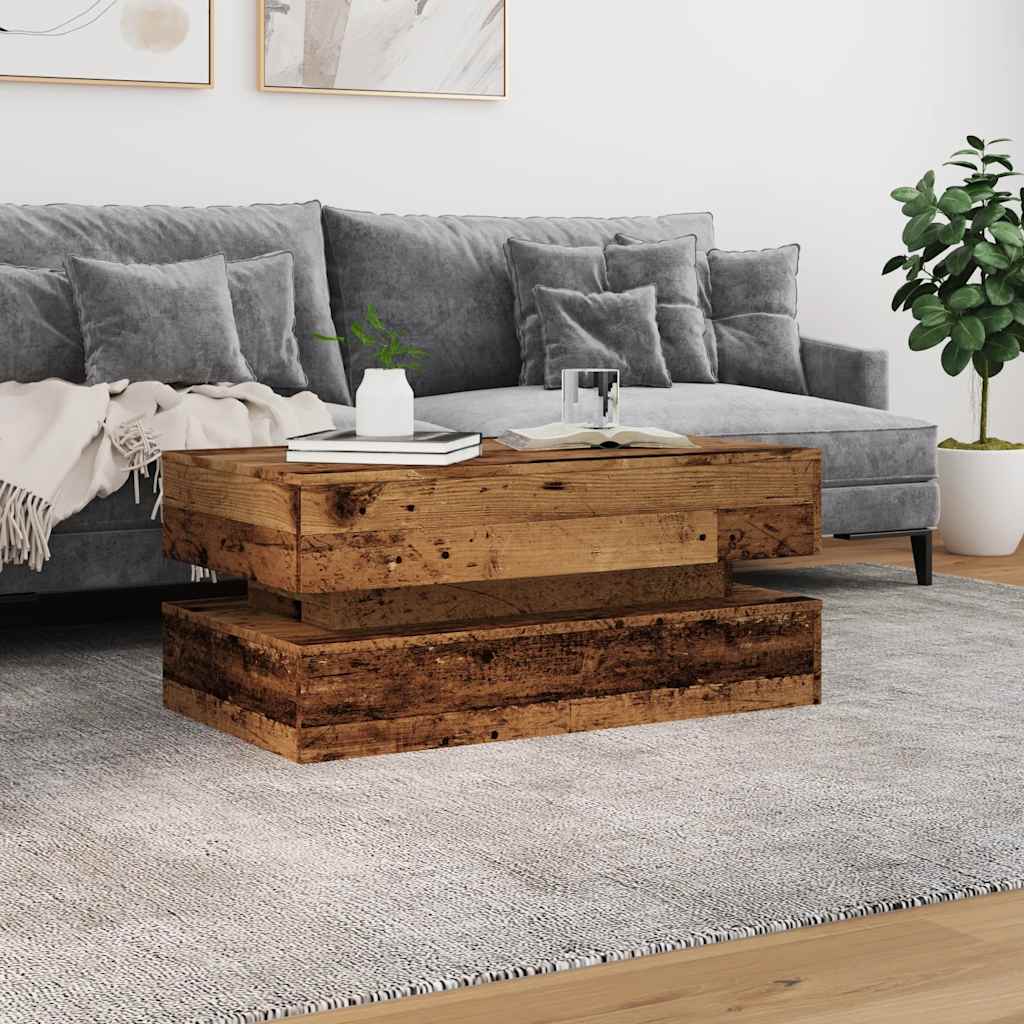 Table basse avec lumières LED vieux bois 90x50x40 cm - Tables basses