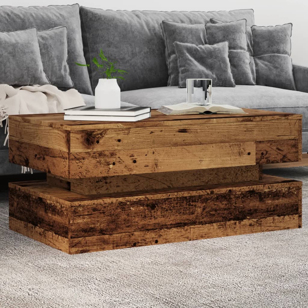 Table basse avec lumières LED vieux bois 90x50x40 cm - Tables basses