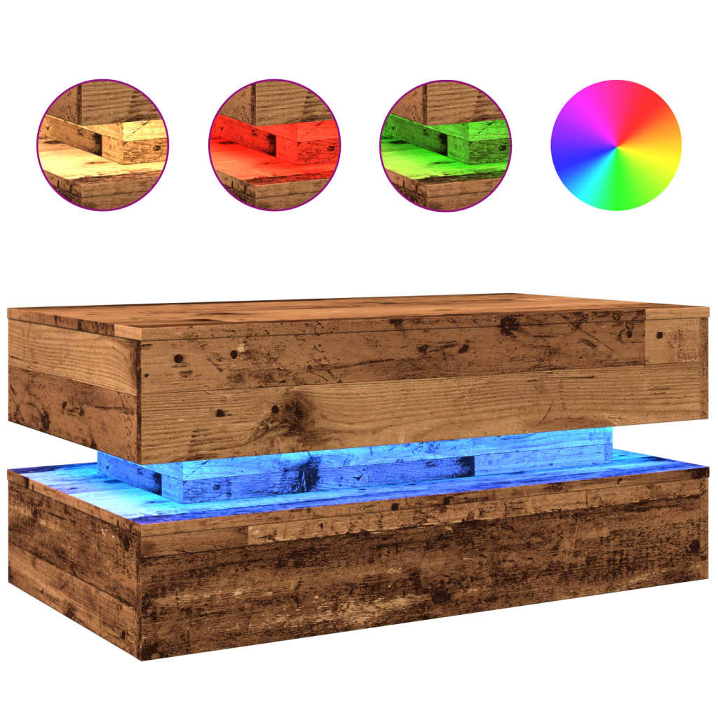 Table basse avec lumières LED vieux bois 90x50x40 cm - Tables basses