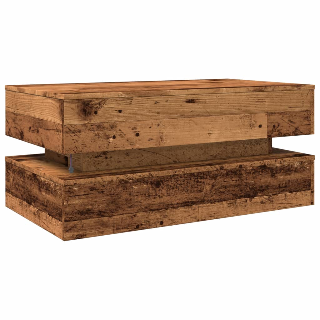 Table basse avec lumières LED vieux bois 90x50x40 cm - Tables basses