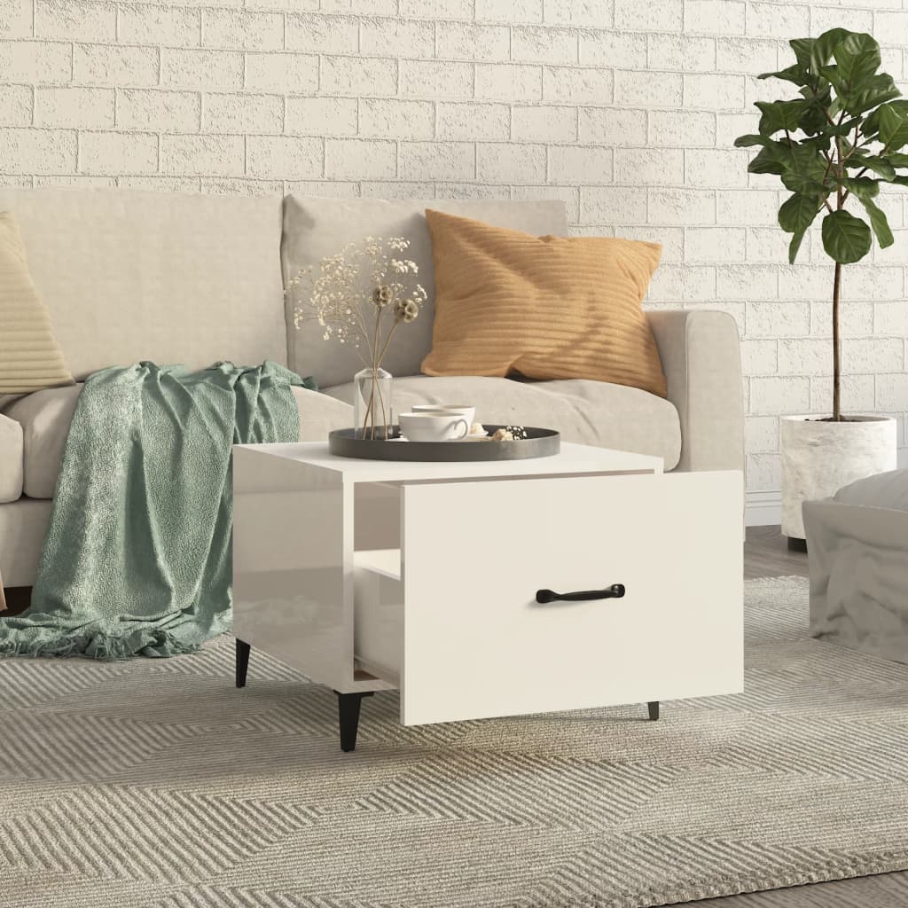 Table basse avec pieds en métal Blanc brillant 50x50x40 cm - Tables basses