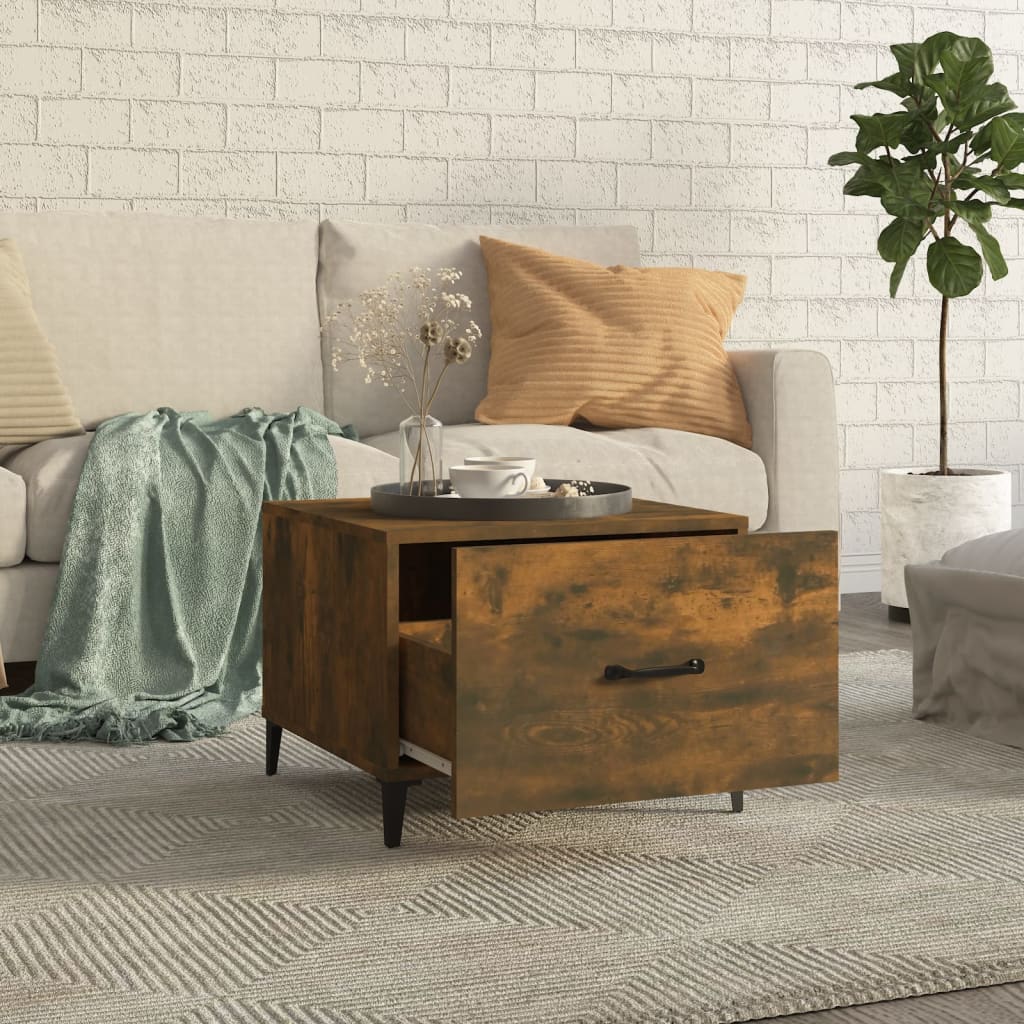Table basse avec pieds en métal Chêne fumé 50x50x40 cm - Tables basses