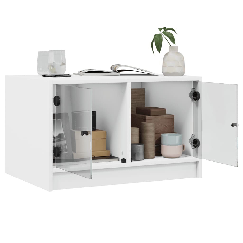 Table basse avec portes en verre blanc 68x50x42 cm - Tables basses