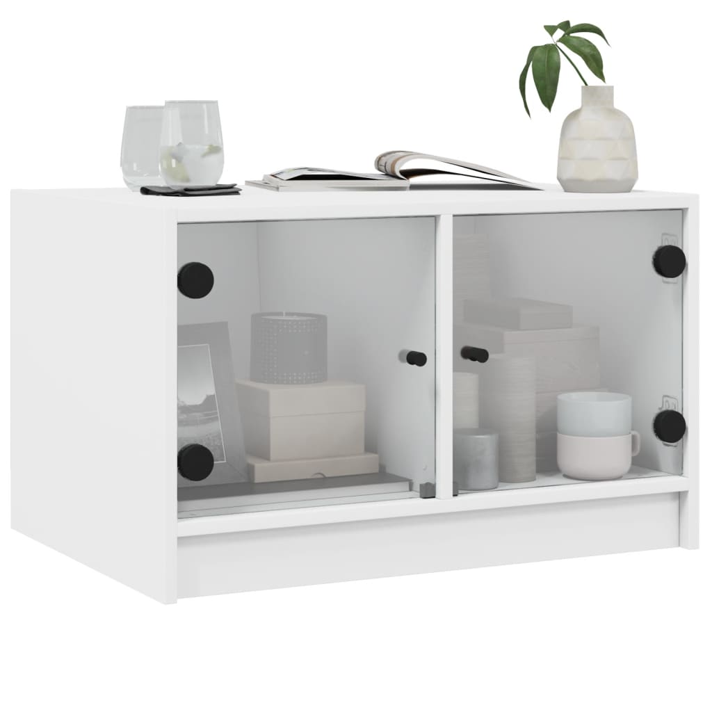 Table basse avec portes en verre blanc 68x50x42 cm - Tables basses