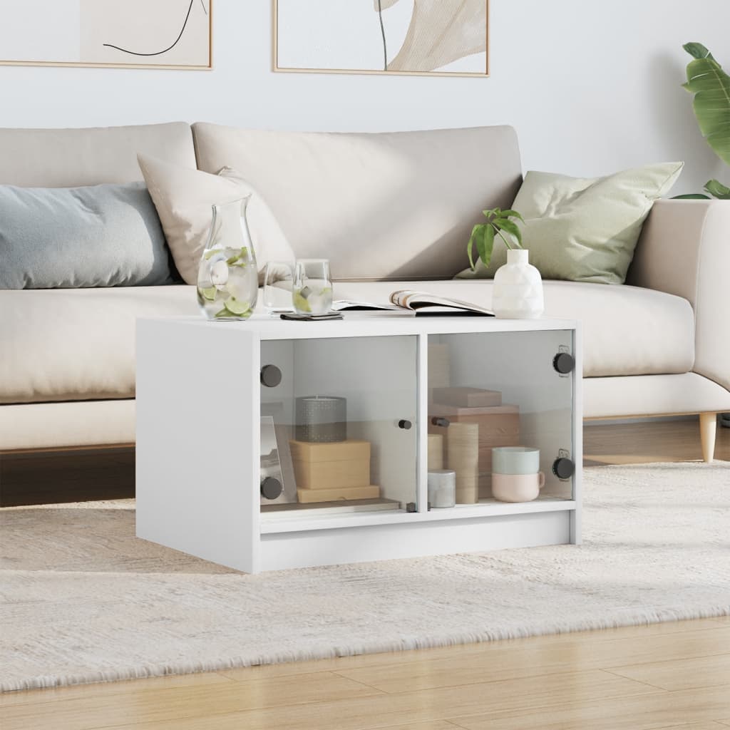 Table basse avec portes en verre blanc 68x50x42 cm - Tables basses