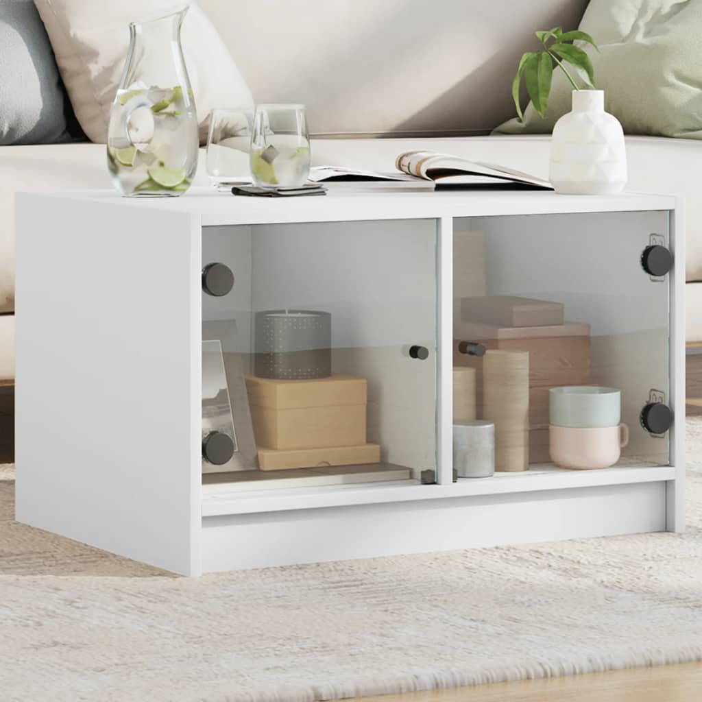 Table basse avec portes en verre blanc 68x50x42 cm - Tables basses