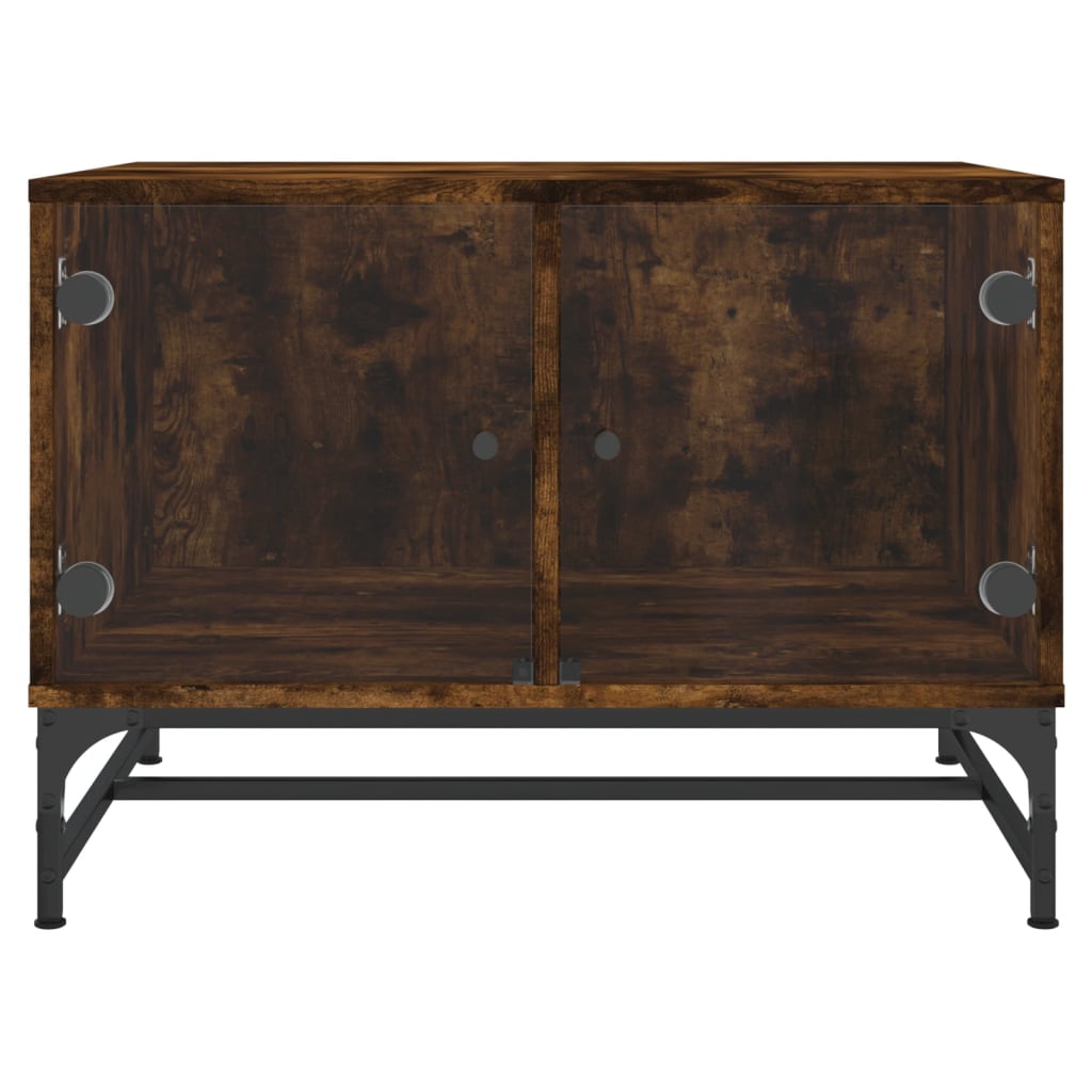Table basse avec portes en verre chêne fumé 68,5x50x50 cm - Tables basses