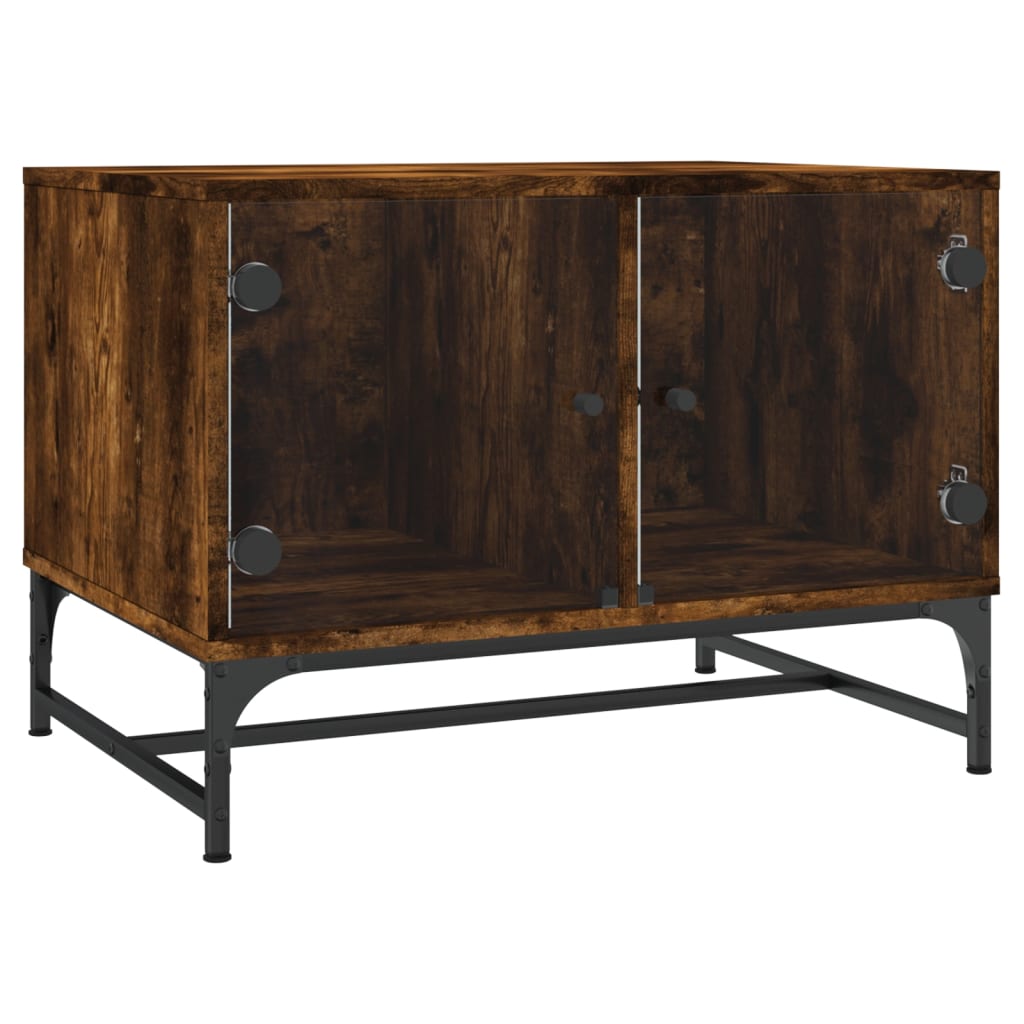 Table basse avec portes en verre chêne fumé 68,5x50x50 cm - Tables basses