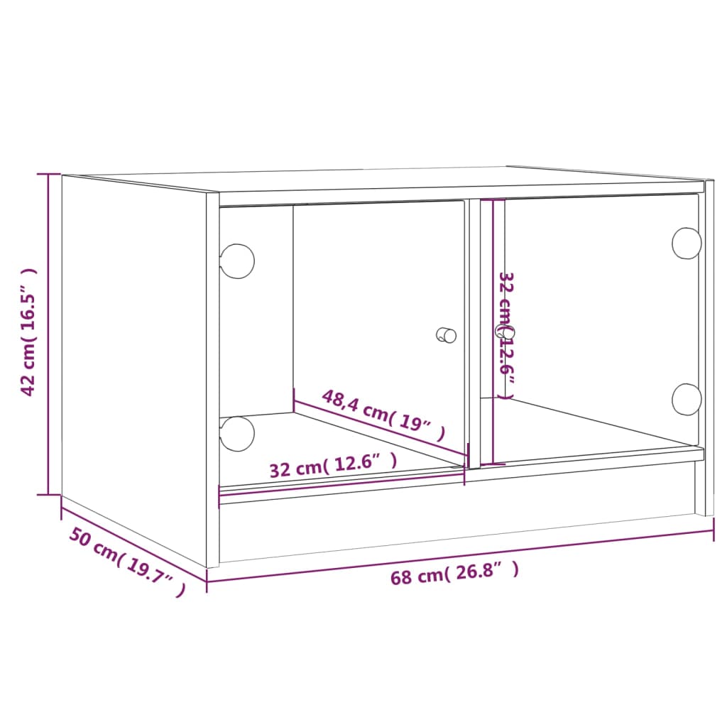 Table basse avec portes en verre chêne fumé 68x50x42 cm - Tables basses