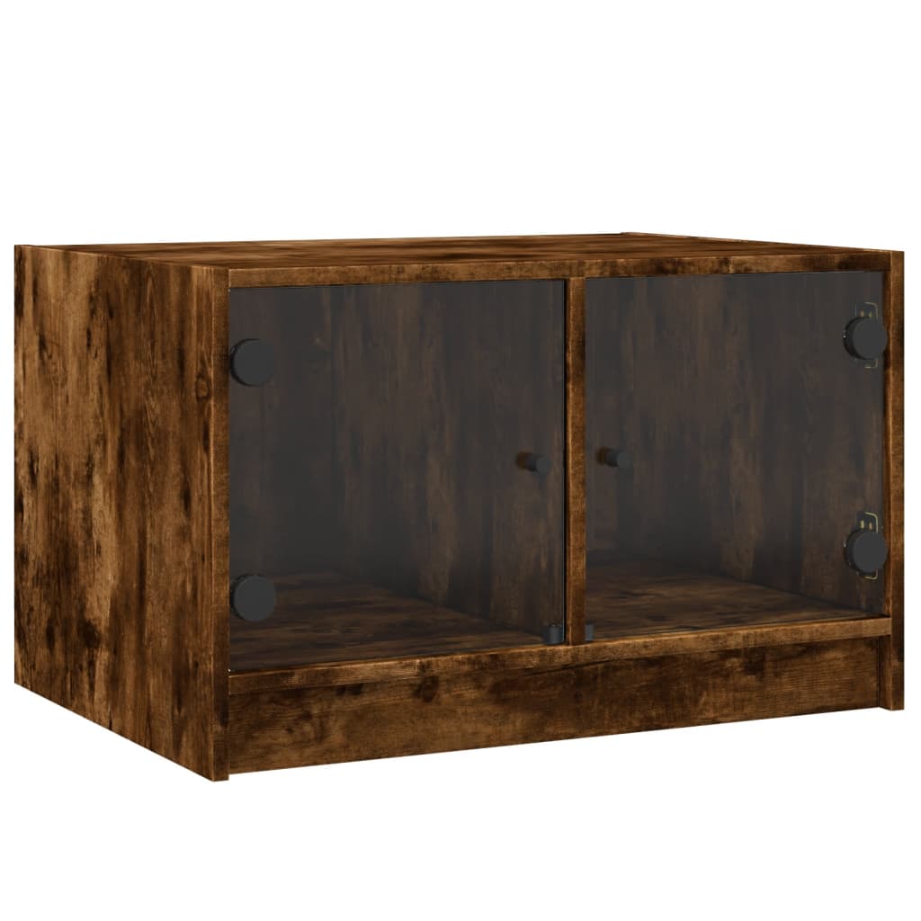 Table basse avec portes en verre chêne fumé 68x50x42 cm - Tables basses