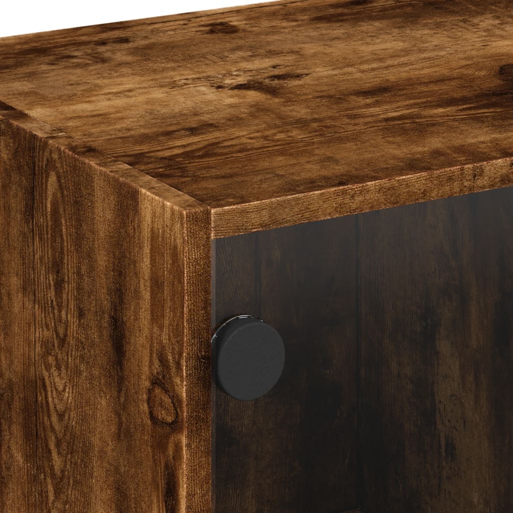 Table basse avec portes en verre chêne fumé 68x50x42 cm - Tables basses