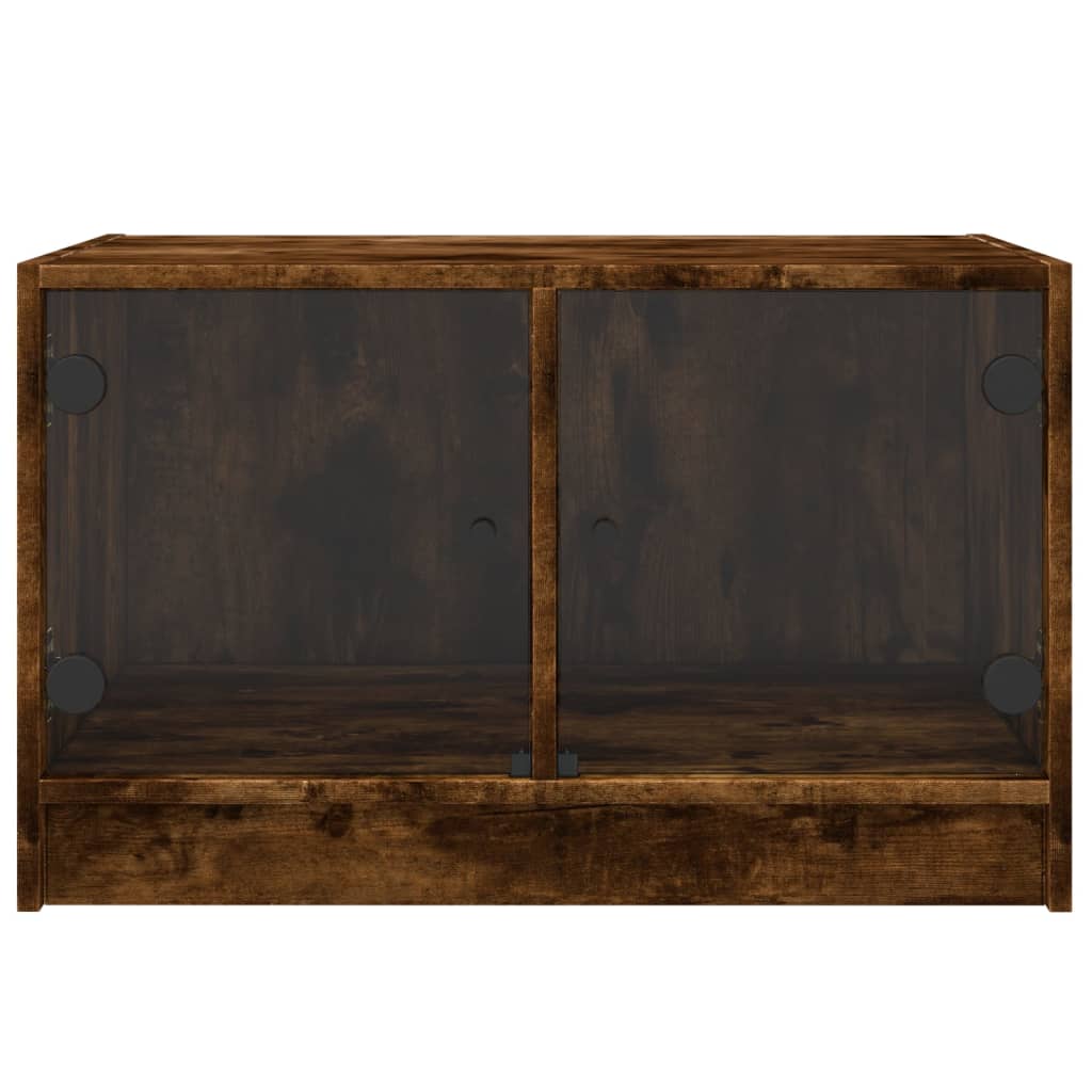 Table basse avec portes en verre chêne fumé 68x50x42 cm - Tables basses