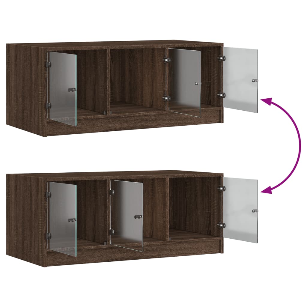 Table basse avec portes en verre chêne marron 102x50x42 cm - Tables basses