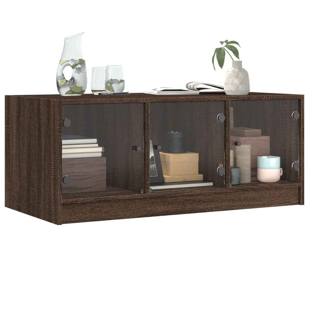 Table basse avec portes en verre chêne marron 102x50x42 cm - Tables basses
