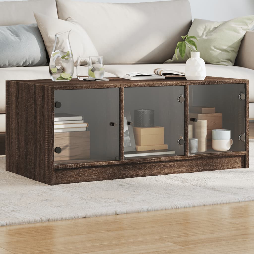 Table basse avec portes en verre chêne marron 102x50x42 cm - Tables basses