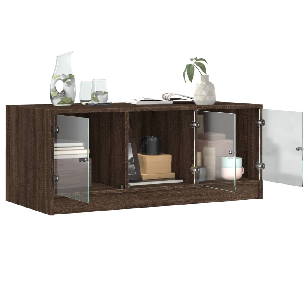 Table basse avec portes en verre chêne marron 102x50x42 cm - Tables basses