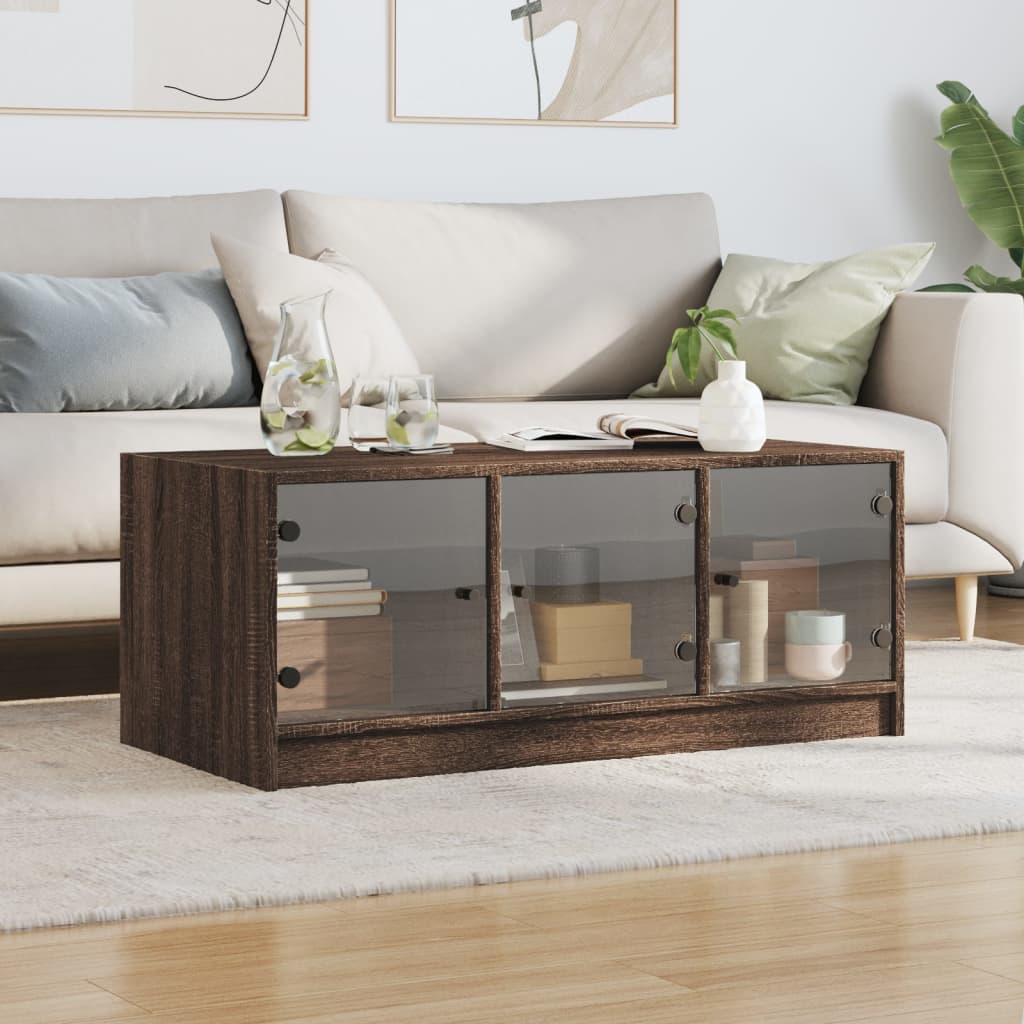 Table basse avec portes en verre chêne marron 102x50x42 cm - Tables basses