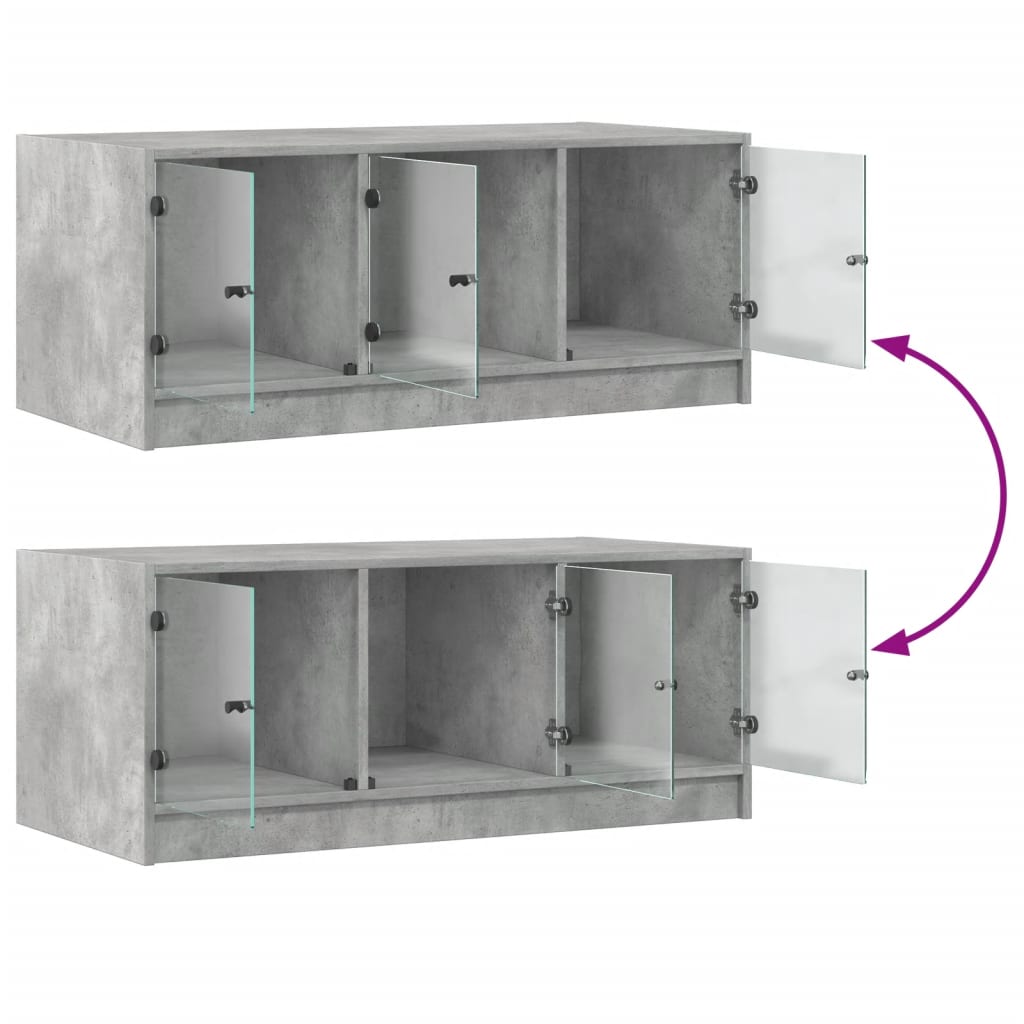 Table basse avec portes en verre gris béton 102x50x42 cm - Tables basses