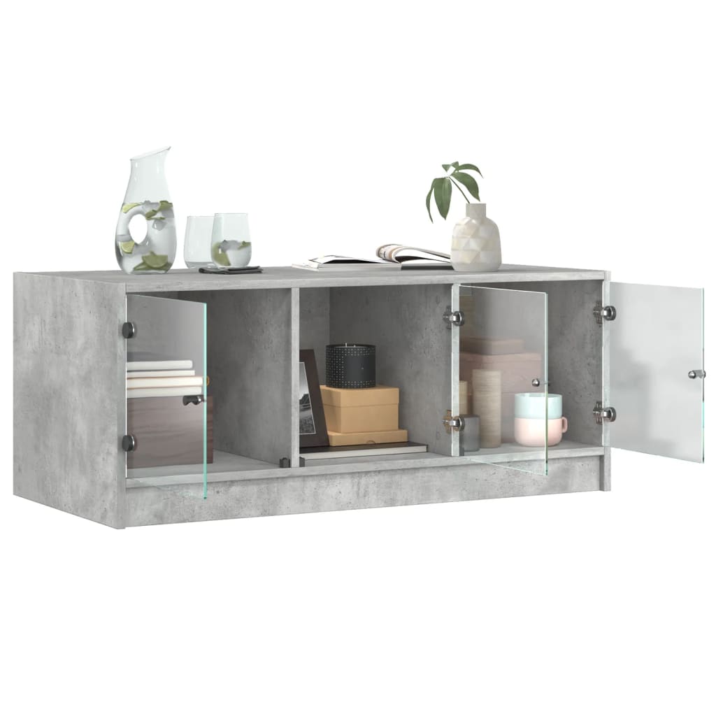 Table basse avec portes en verre gris béton 102x50x42 cm - Tables basses