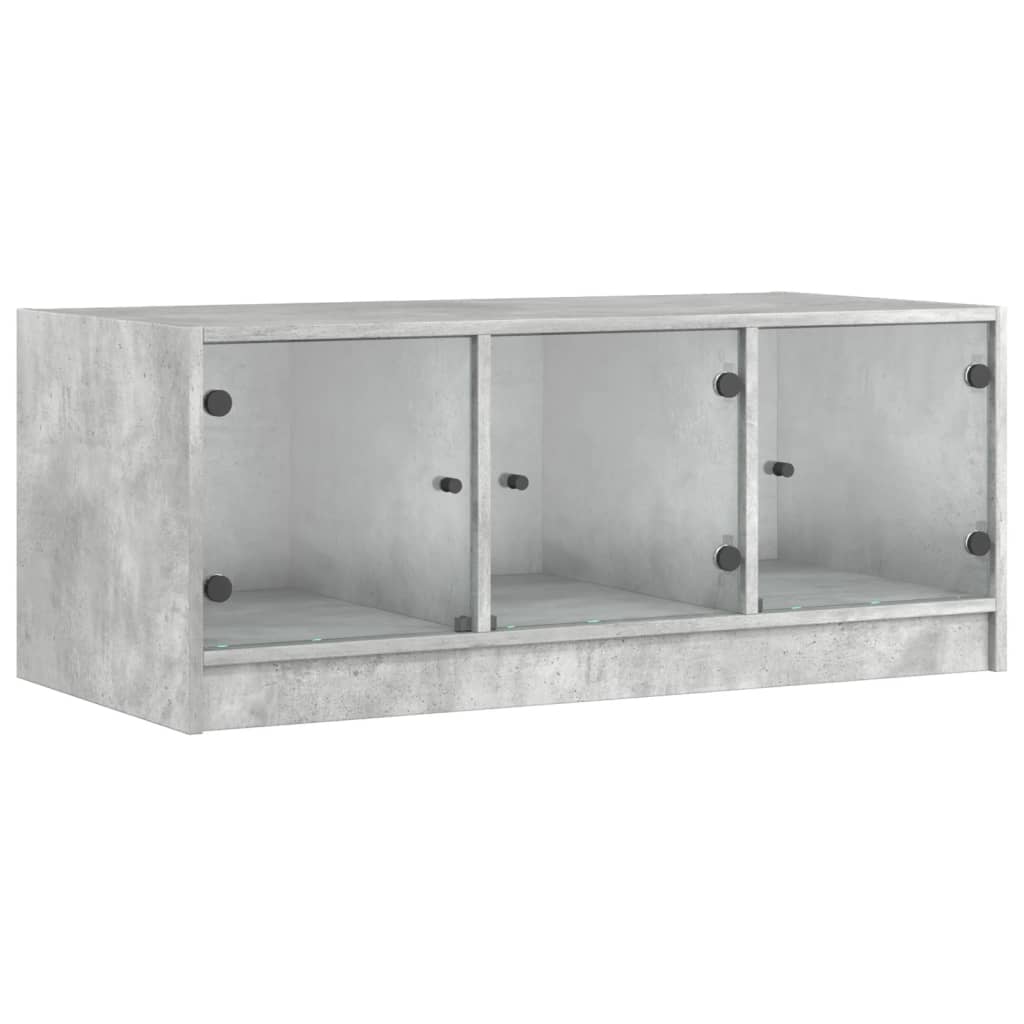 Table basse avec portes en verre gris béton 102x50x42 cm - Tables basses