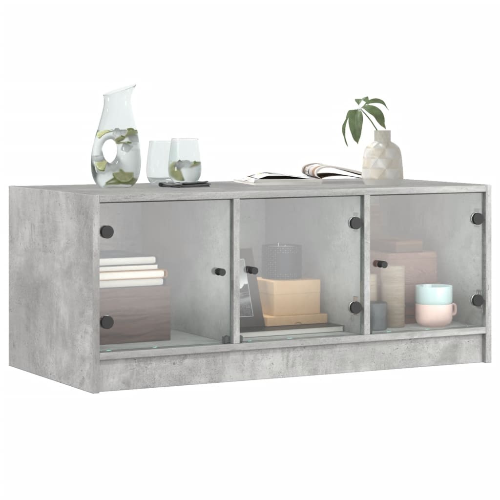 Table basse avec portes en verre gris béton 102x50x42 cm - Tables basses