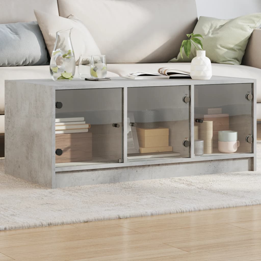 Table basse avec portes en verre gris béton 102x50x42 cm - Tables basses