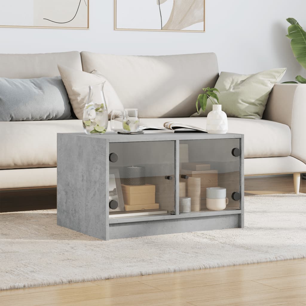 Table basse avec portes en verre gris béton 68x50x42 cm - Tables basses