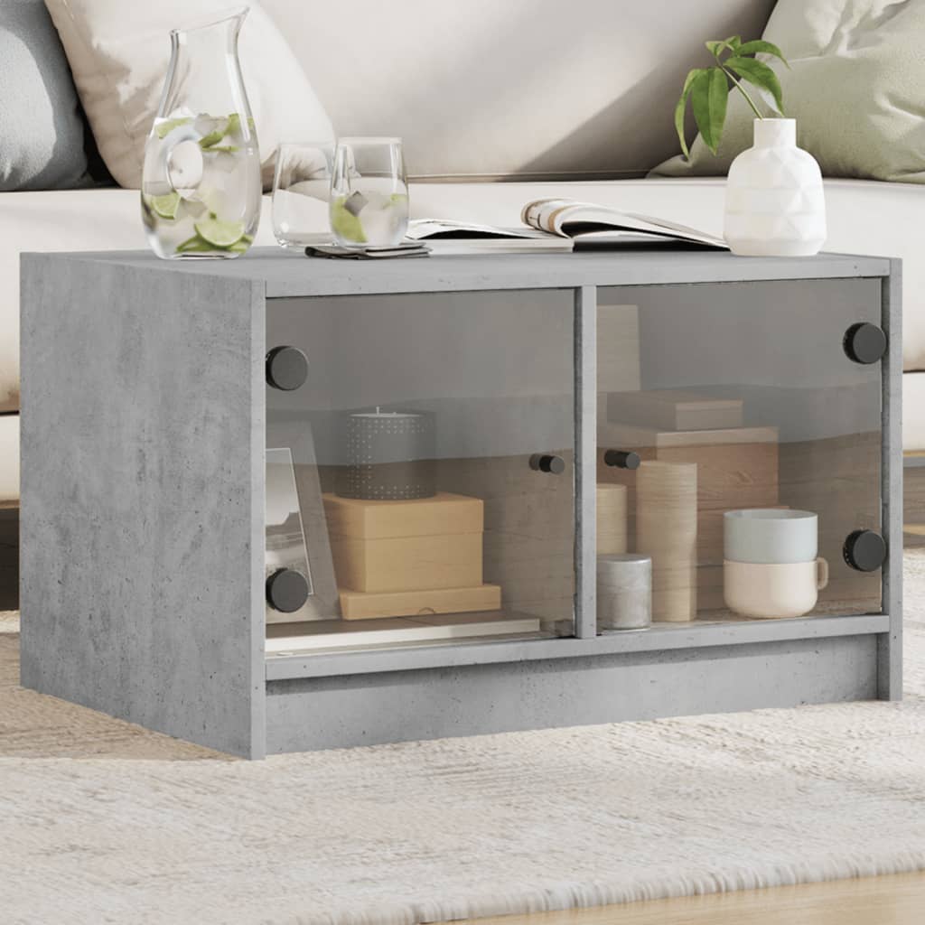 Table basse avec portes en verre gris béton 68x50x42 cm - Tables basses