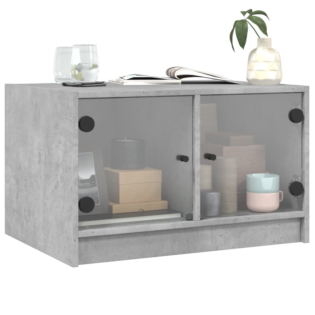Table basse avec portes en verre gris béton 68x50x42 cm - Tables basses